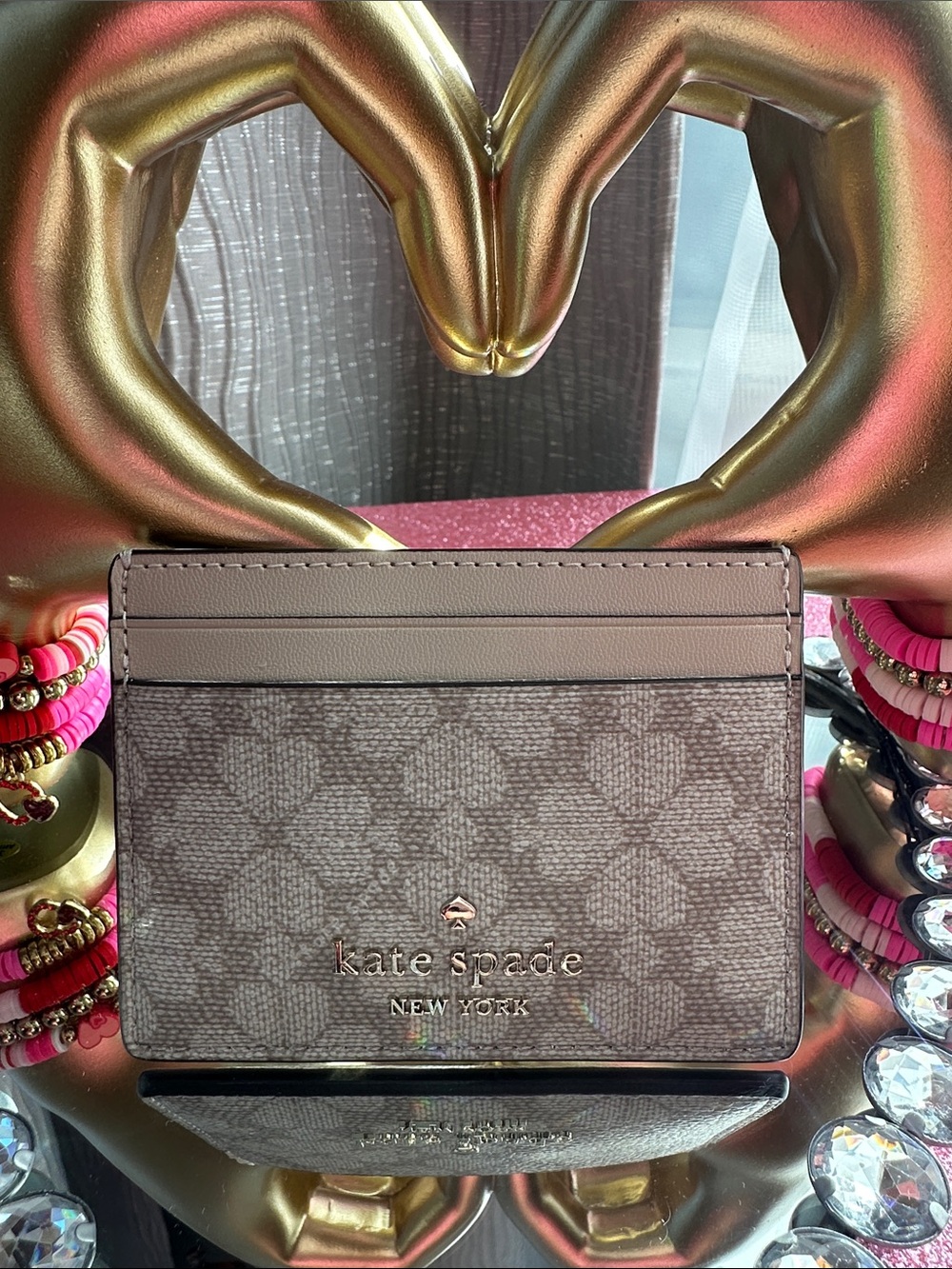 kate spade beige cream floral jacquard cardholder